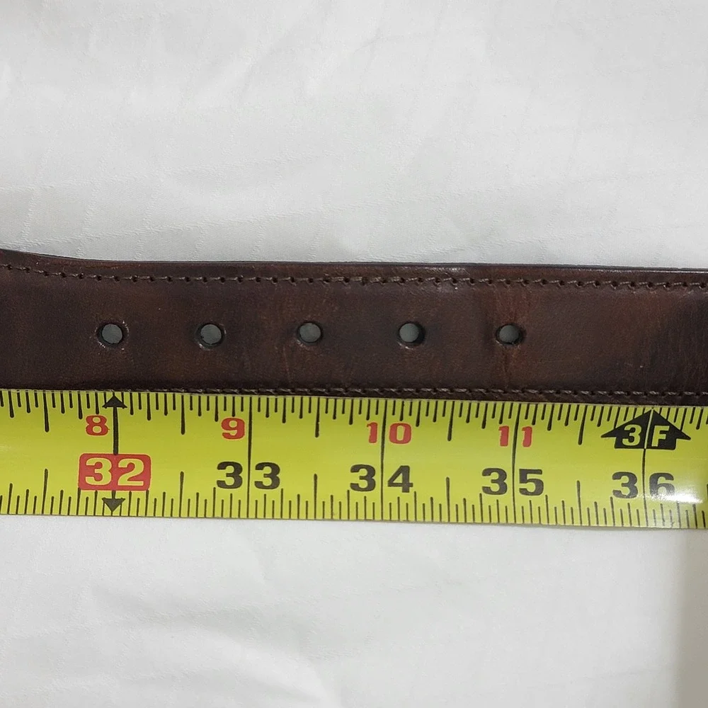 Mens Navy Blue Surcingle Canvas Leather Belt Brown Trim Solid Brass Buckle 34